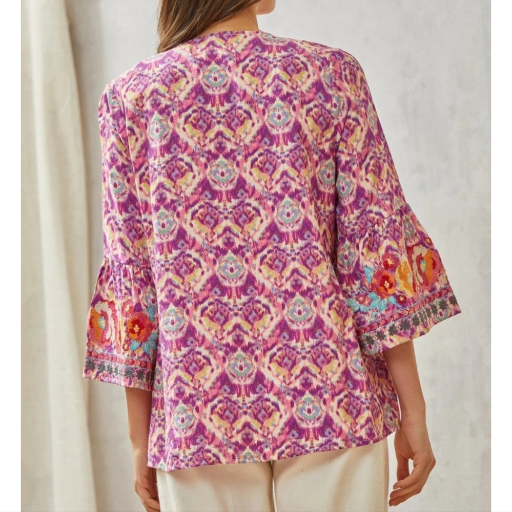 Savanna Jane Vibrant Floral Tunic Blouse - Pink and Orange NWT - Picture 4 of 9